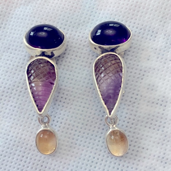 VTG Any Kahn Russell Sterling Silver Amethyst And Topaz Click Earrings NWOT - Picture 6 of 8